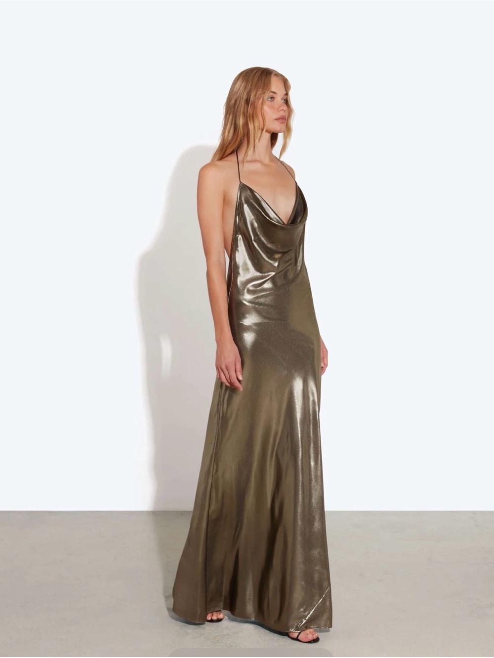 Rat and Boa Venus Metallic Olive Cowl Neck Slip Dress - Women $345